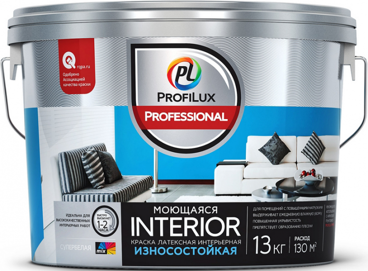ВД краска INTERIOR МОЮЩАЯСЯ латексная для стен и потолков база 3 Profilux Professional