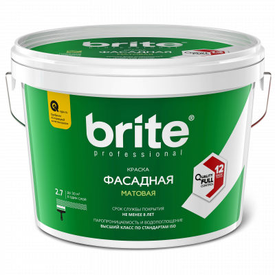 Краска BRITE PROFESSIONAL фасадная матовая база С, ведро 9 л
