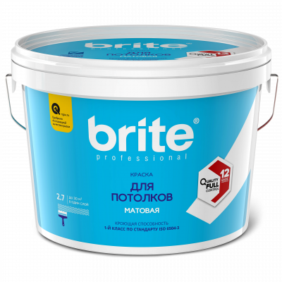 Краска BRITE PROFESSIONAL для потолков белая матовая база А, банка 2,7 л