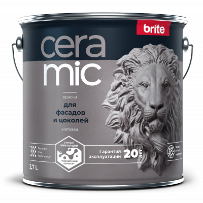 Краска BRITE CERAMIC для фасадов и цоколей база С, ведро 2,7 л