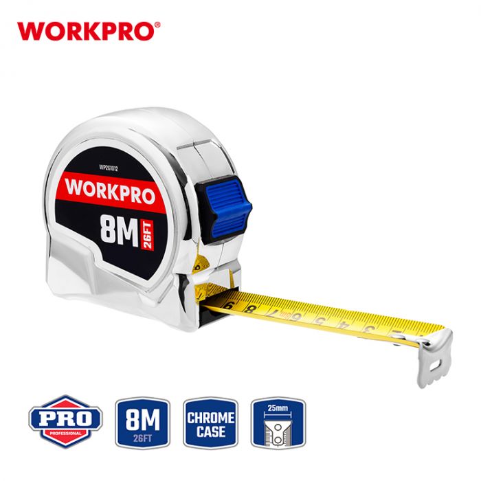 Рулетка хромированная 8мx25мм WORKPRO