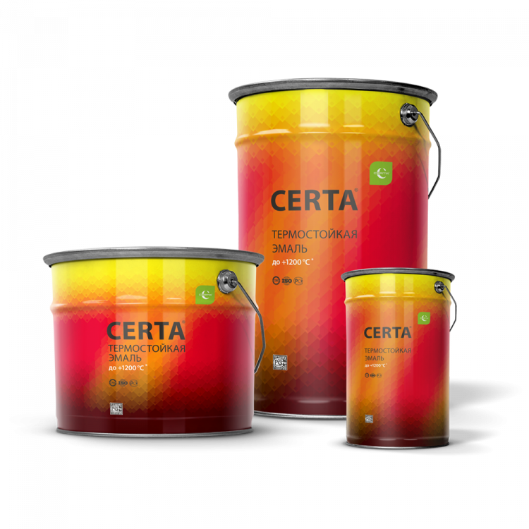 "CERTA" эмаль термостойкая антикоррозионная яроко-красный RAL 3020 до 400°С (4кг)