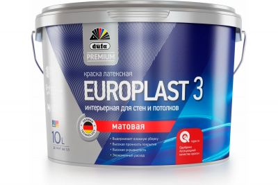 &quot;Dufa Premium&quot; ВД краска EUROPLAST 3 полуматовая интерьерная,  для стен и потолков, база 1 10л (1)